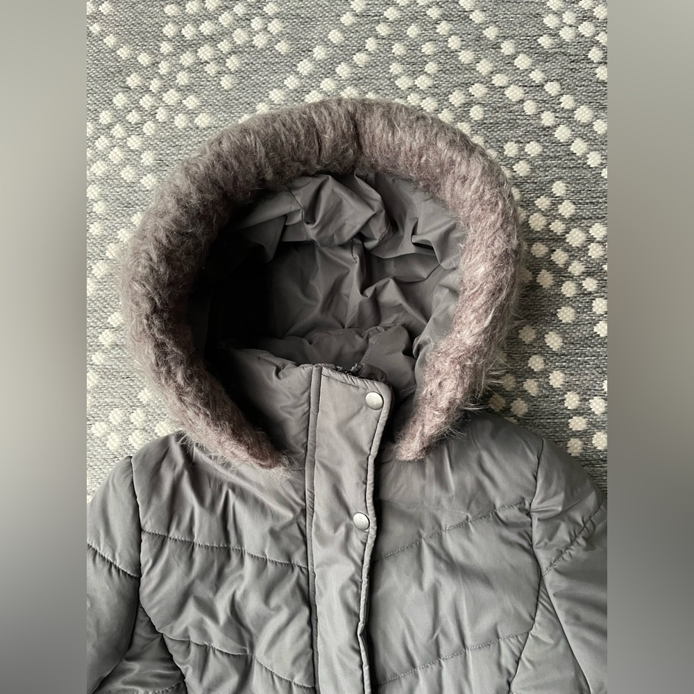 A New Day Parka Coat Jacket Fur Hood Small pewter gray grey quilted puffer zip - Picture 6 of 13